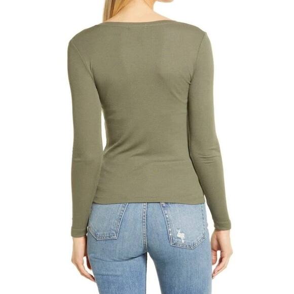 Marine Layer Lexi Top Rib Henley Scoop Neck Long Sleeve Tee Olive Green NWT XL - Picture 3 of 8